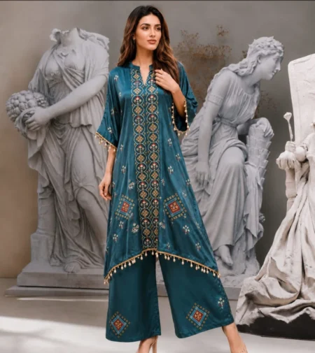TEAL BLUE NATURAL CRAPE CORDSET