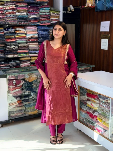 Wine Mulchanderi Suit Set
