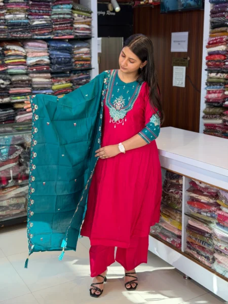 RANI PINK SILK ANARKALI SUIT