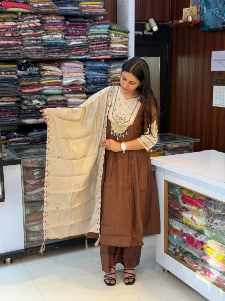 COFFEE BROWN SILK ANARKALI SUIT