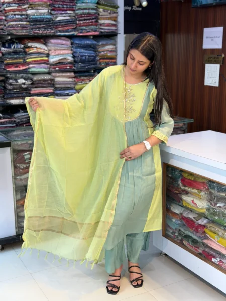 MINT GREEN A-LINE MULCHANDERI SUIT
