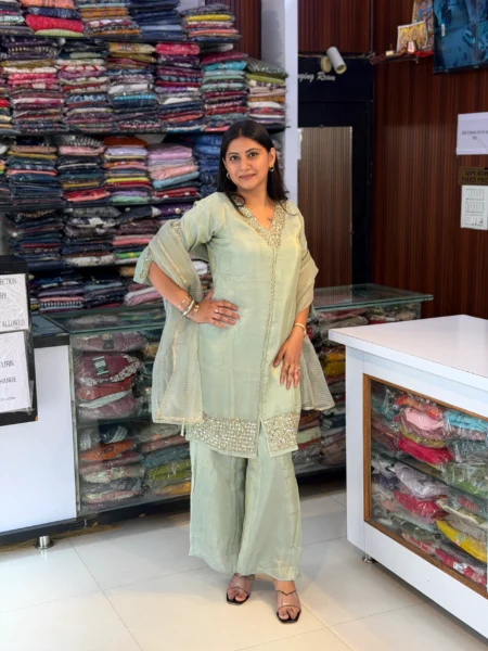 Mint Green Mulchanderi A-Line Suit
