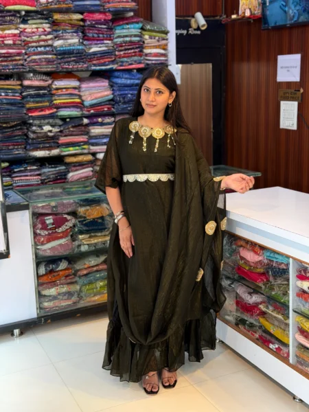 Metallic Green Tissue Drape Saree