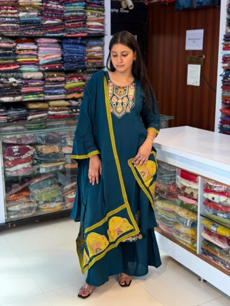 TEAL BLUE MULCHANDERI DIVIDER SUIT SET