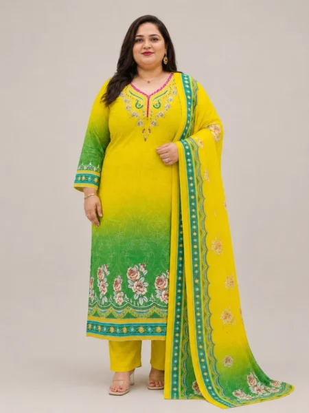 Yellow Crepe Silk Plus-Size Suit Set