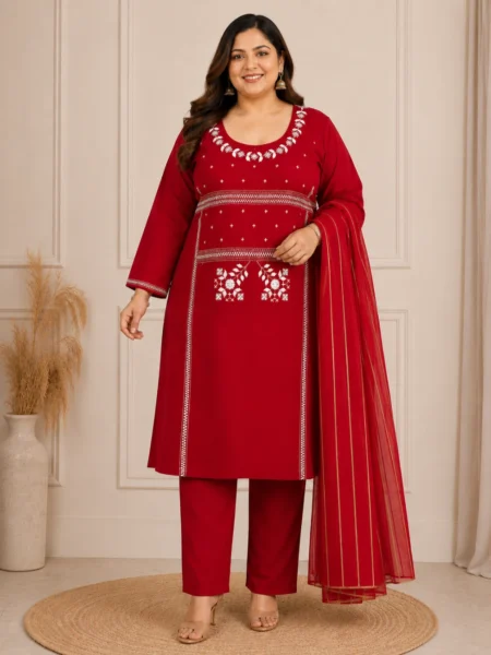 RED PLUS SIZE 3-PIECE SUIT SET