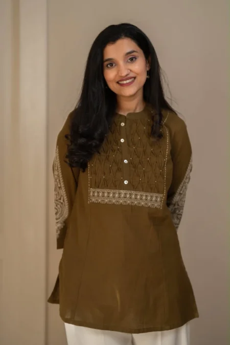 Rio Ruching Slub Cotton Top- Olive